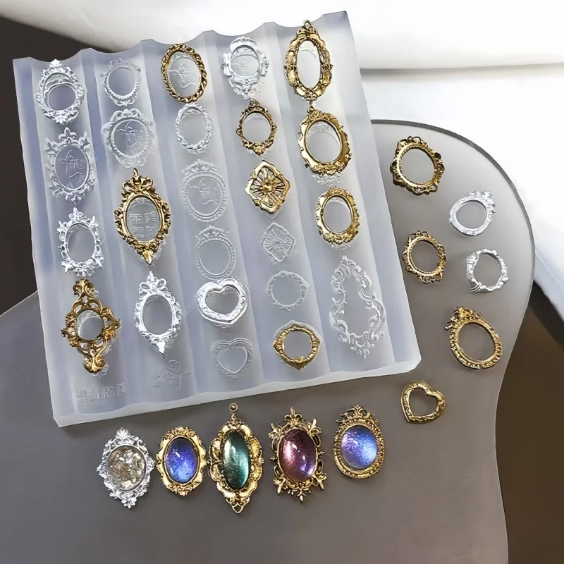 Cadre photo rétro, coquille baroque, sculpture florale, Portrait romain, Relief 3D, Nail Art, moule à ongles en Silicone hautement Transparent