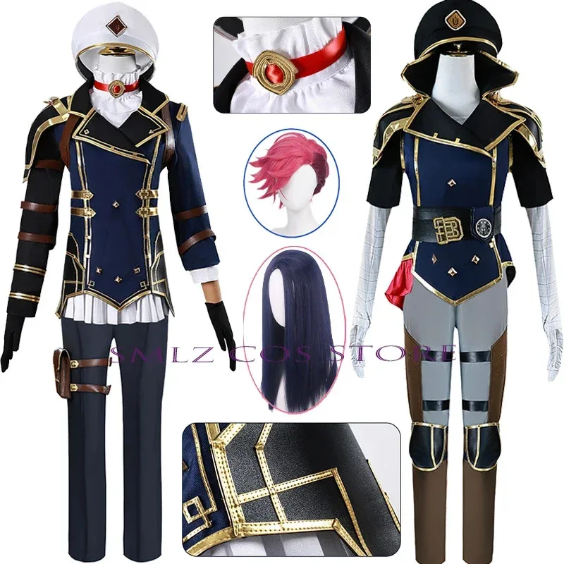 

Caitlyn Cosplay Costume Game LoL Piltover Vi Uniform Jacket Pants Hat Wig Set Halloween Party Role Play Outfit for Woman