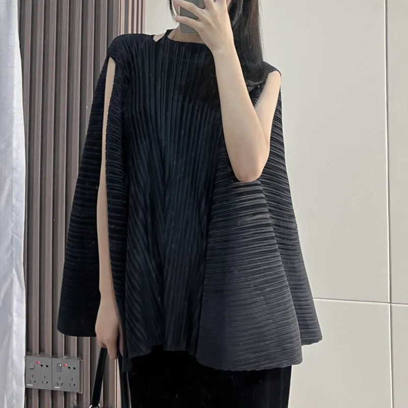 YFPF Mode Off Schulter Design Plissee Bluse Für Frauen Rollkragen Einfarbig Lose Pullover Tops Casual 2025, Sommer 3A302