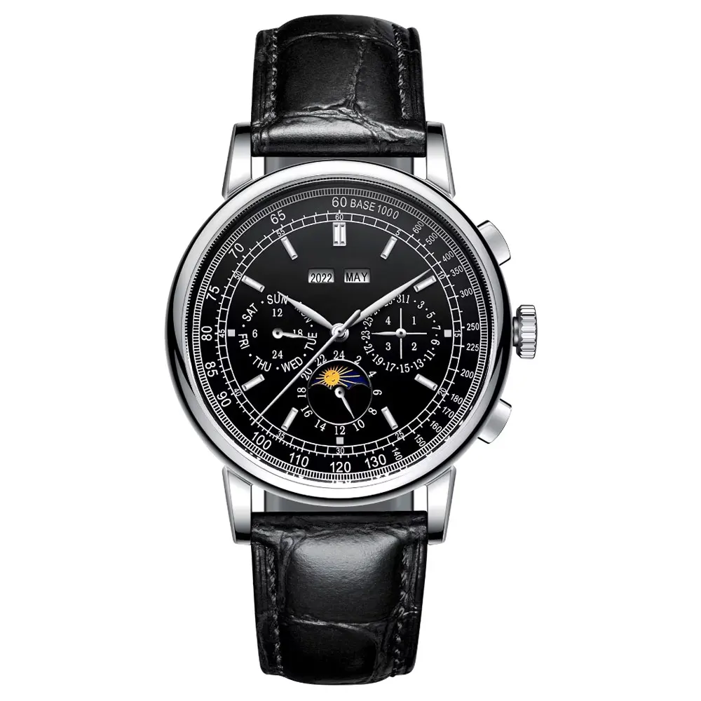 42mm Business Polished Case Mineral Glass Automatic Mechanical Men Watches Year Date Week Watch for Man watch Reloj