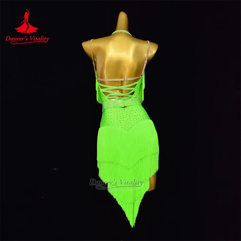 Latin Dance Fransen Kleid für Frauen Maßgeschneiderte Rumba Chacha Tango Praxis Kleidung Erwachsene Kinder Latin Performance Wear Outfit