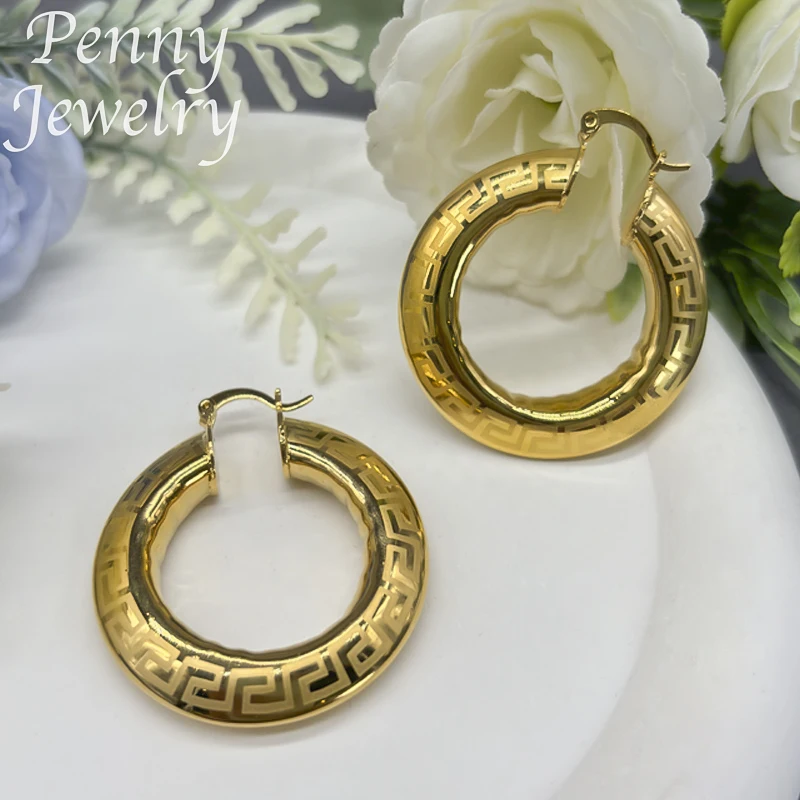Fashion 18K Gold Plated Hoop Earrings for Women Copper Vintage Circle Earring Party Wedding Gifts Italian African Jewelry Sets