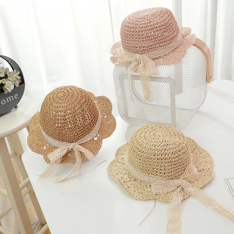 

1 шт. модная кружевная детская шляпа с соломенным бантом для маленьких девочек, пляжная детская панама, шляпа принцессы, детские шапки, кепки для детей, солнцезащитная шляпа