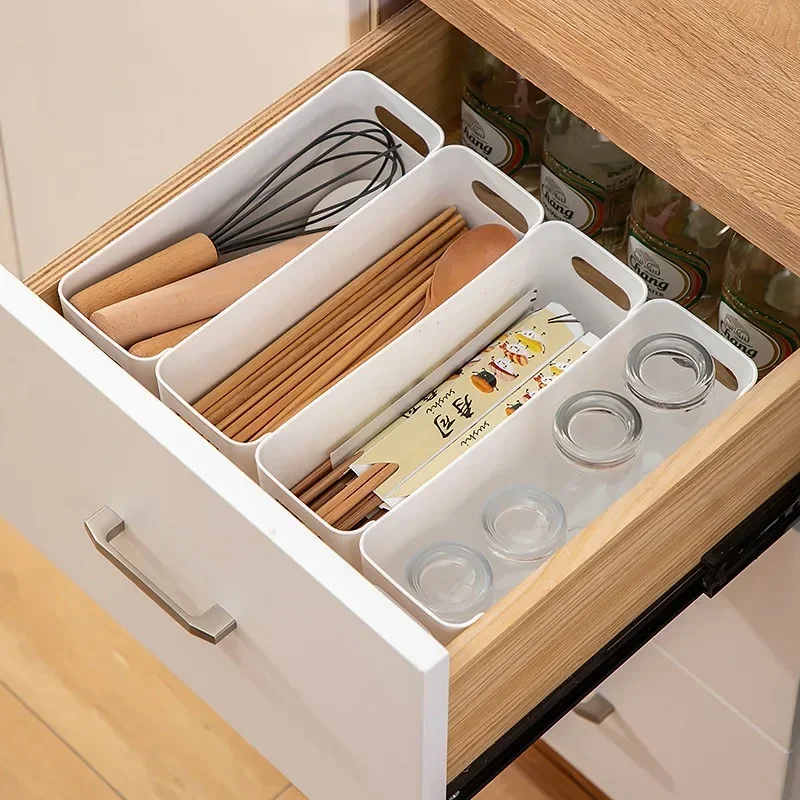 Slim Narrow Plastic Storage Basket with Side Handles, Small Multifunctional Storage Box for Kitchen Bathroom Misc Items