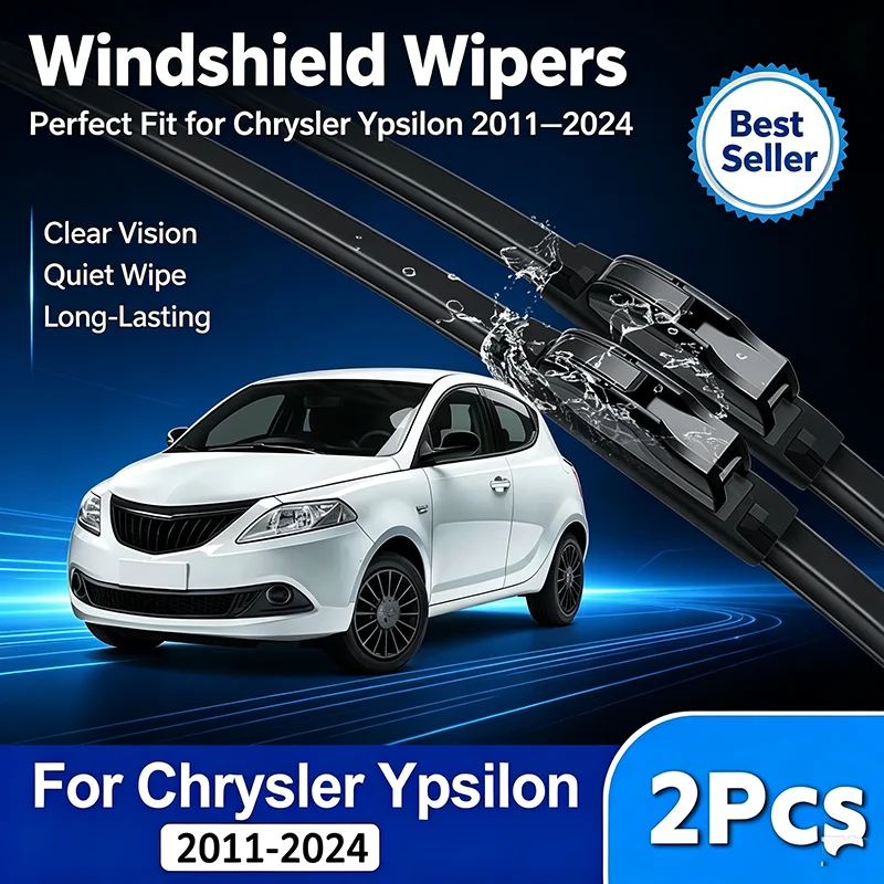 Silicone Coated Wiper Blades Set For Chrysler Ypsilon 2011-2024 Front Beam Direct Replacement Quiet Pair