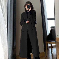 Gabardina larga de M-3Xl para mujer, de doble botonadura abrigo de lana, cortavientos coreano de talla grande, ropa de calle de invierno