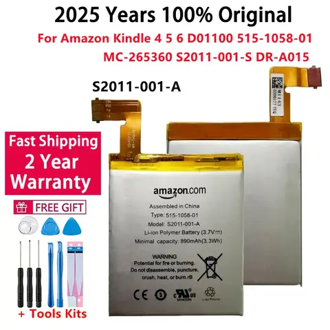 Amazon Kindle 4 5 6 D01100 515-1058-01 MC-용 100% 오리지널 890mAh 배터리 265360   S2011-001-S DR-A015 교체용 휴대폰 배터리