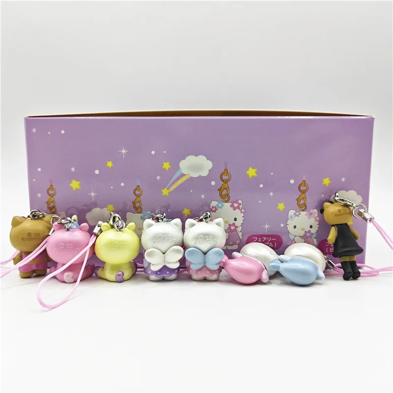 かわいいハローキティアクションフィギュアブラックユニコーンマーメイドフェアリーキティキーホルダー漫画ブラインドボックスおもちゃDIYチャームデコレーション子供ギフト