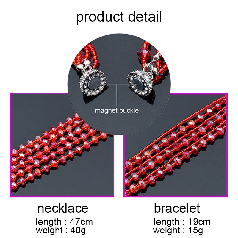 SINLEERY Sexy Red Crystal Beads 5 Layers Chunky Necklaces Hand Chain Women Wedding Party Jewelry XL987