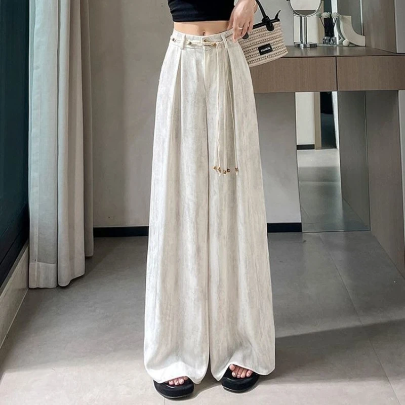 

Satin Wide-leg Pants for Women High-waist Summer Silk Suit Straight Pants Elegant Casual Women's Trousers Full Length Spring