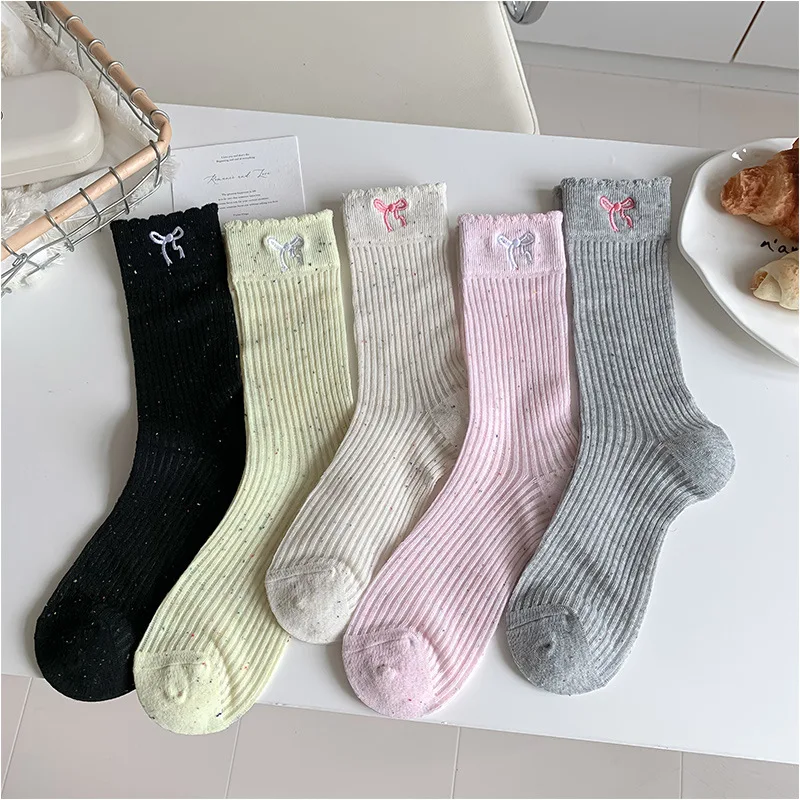 1 Pair of Butterfly Embroidery Designer Socks Spring Autumn New Middle Tube Women Socks Kawaii Absorb Sweat Socks