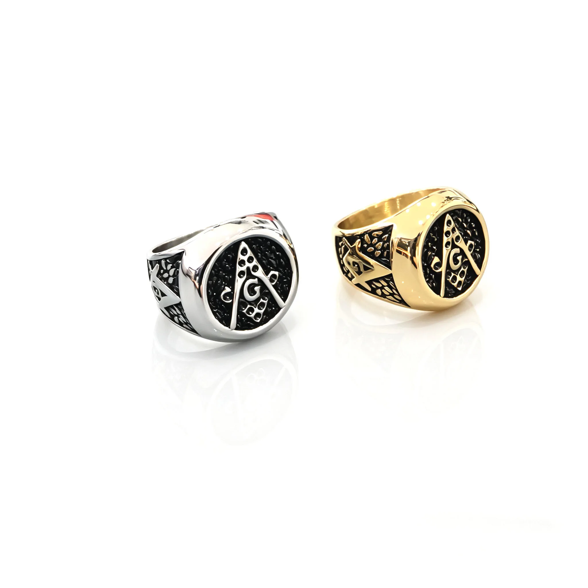 Classic Freemason symbol ring, stainless steel non fading ring, European and American trendy men's bracelet in two colors