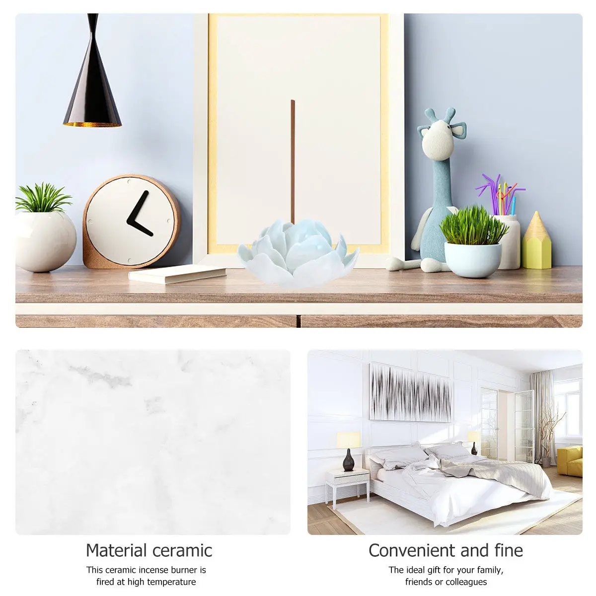 Ceramic Incense Holder Lotus Leaf Shape Aromatherapy Burner Retro Artistic Design Dust Catching Petals for Bedroom Study