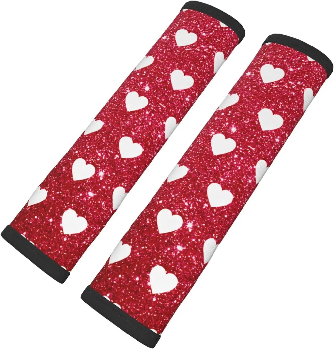 Cute Red Glitter White Heart Pattern Valentine'S 2-Pack Universal Car Seat Belt Pads Cover For A More Comfortable Driving