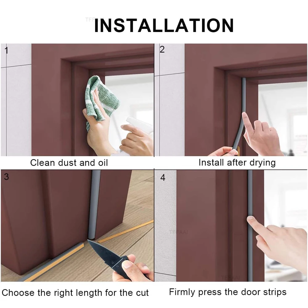 5m/10m Self-adhesive Door Seal Strip Diep Draft Stopper Tape Window Weather Stripping Insulation Noise Rubber Sealing Strip