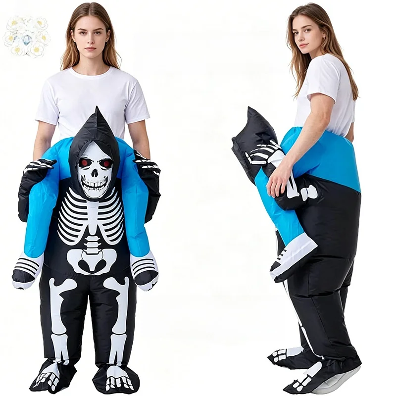 Halloween Party Costume Entertainment Outdoor Adult Popular Inflatable Riding Skeleton Black Ghost Costume Polyester Fiber