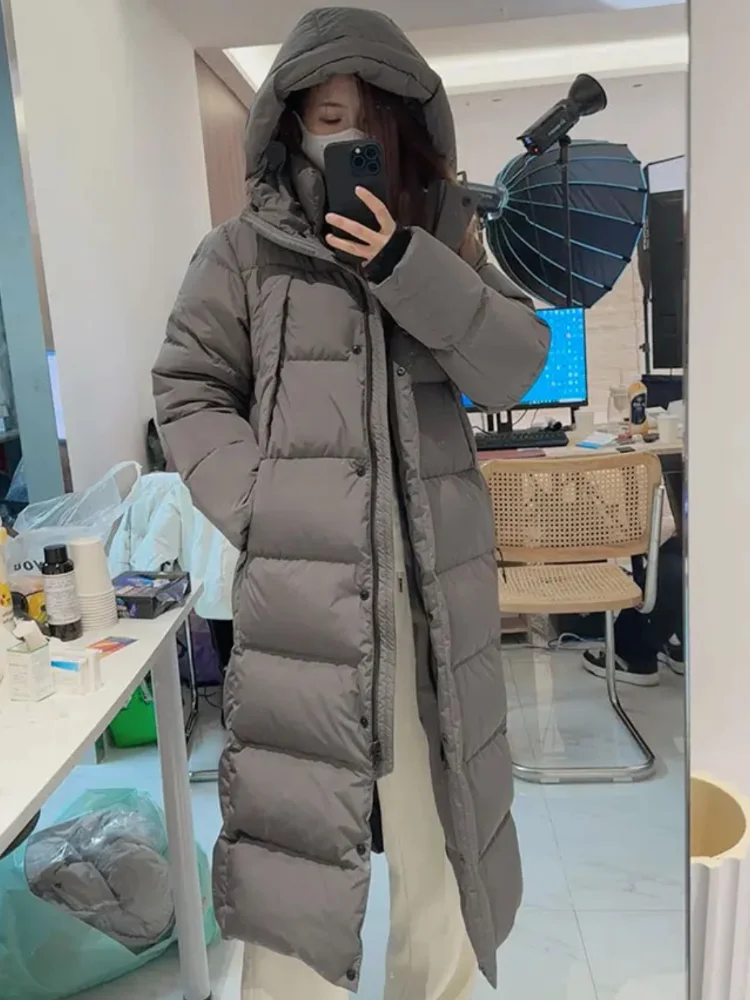 Winter Coat Female Women\'s Down Jacket Simple Solid Color High-end Outerwears Casual Loose Thickened Snow Long Puffer Coats