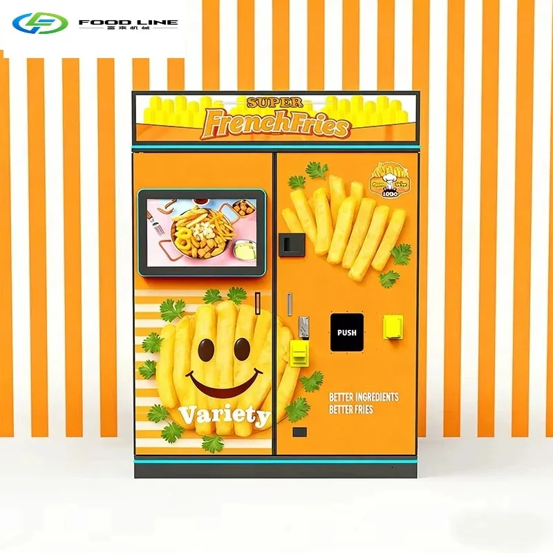 Customize Coin Operated Robotic French Fry Vending Machine LCD Display 22-inch Touch Screen Smart Sale 20-150 Capacity