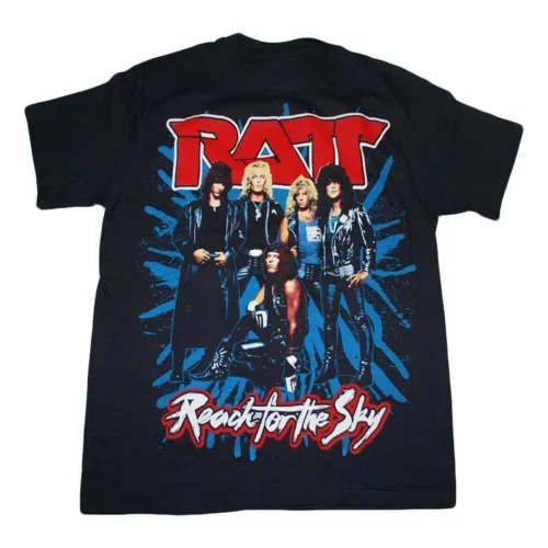 New Arrival fashion heavyweight Hot Sale vintage Cartoon clothes 1988 Ratt Reach For The Sky Black T-Shirt Unisex Rock Band Tee