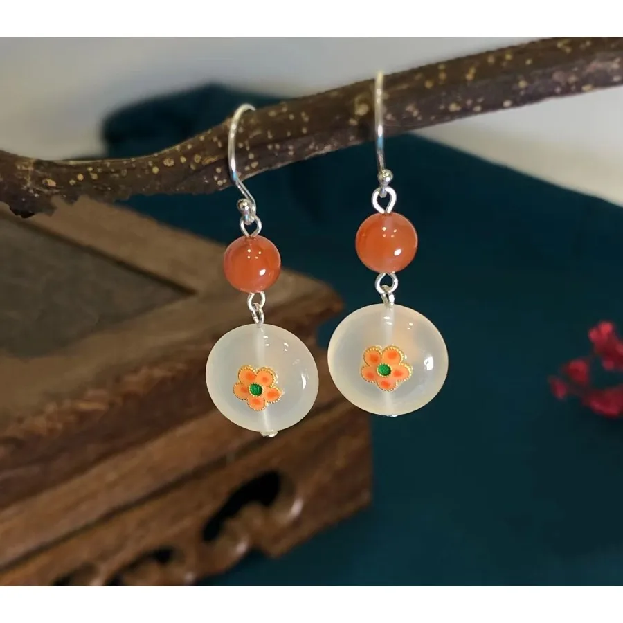 

S925 Серьги-крючки Tremella с лепестками Южного красного жемчуга Женские украшения