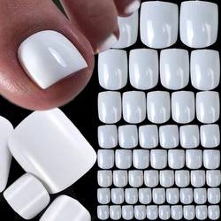 Short Square Fake Foot Nails with Box Natural White Transparent Artificial False Toenail Press on Toenail for Women Art Manicure