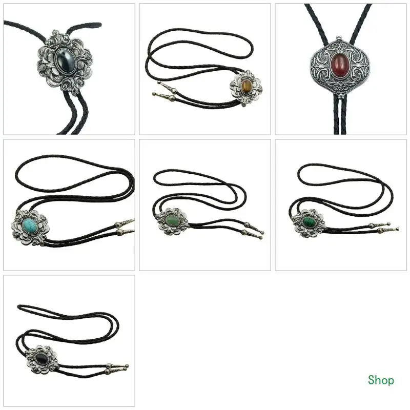 

Dropship Western Cowboy Engraved Stone Bolo Tie Necklace Necktie Shirt Collar Jewelry