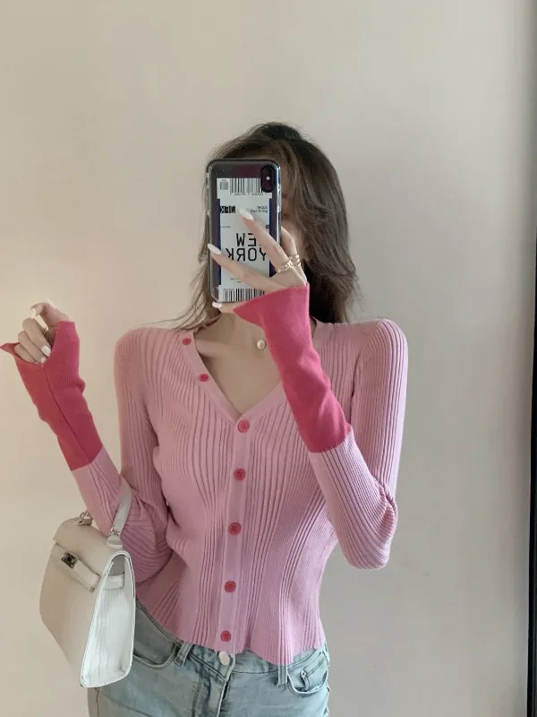 

Весенне-осенний женский облегающий вязаный свитер Long Sve V-Ne, базовый слой, модная внутренняя часть, сексуальный, Pure Desire Personali