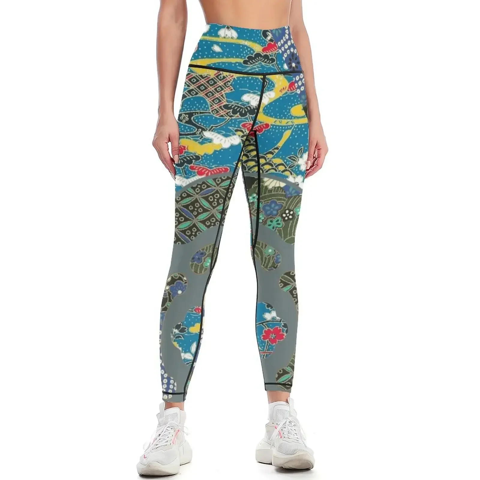 

Blue and green Beautiful kimono of Japan Leggings jogging pants exercise clothing for joggers for Womens Leggings