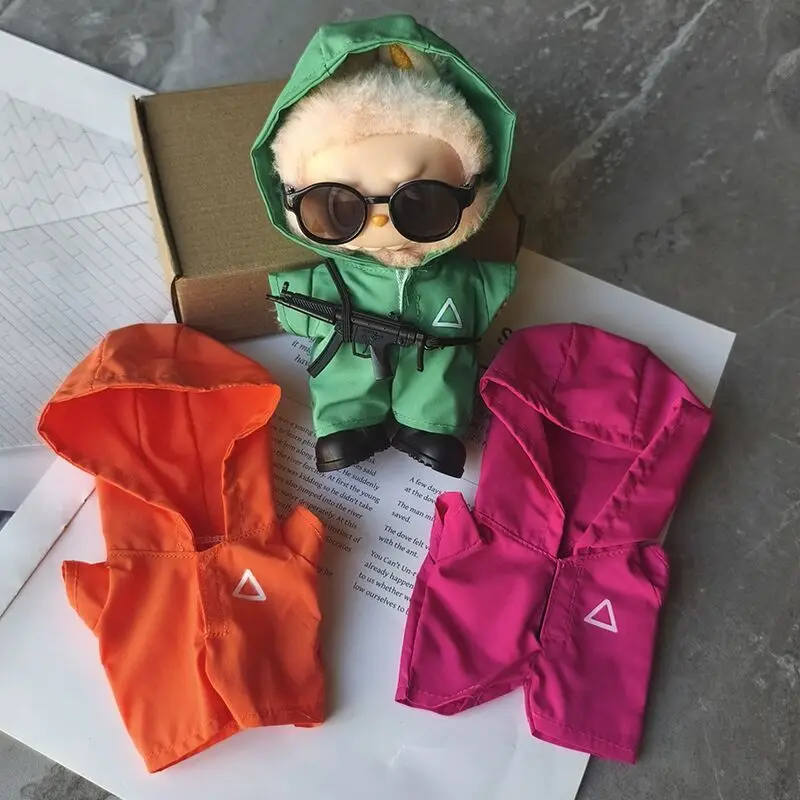 

Для/ткани 17 см Labubu, морепродукты, толстовка с капюшоном в том же стиле, изысканная металлическая сумка через плечо, мини-солнцезащитные очки, модные непромокаемые туфли