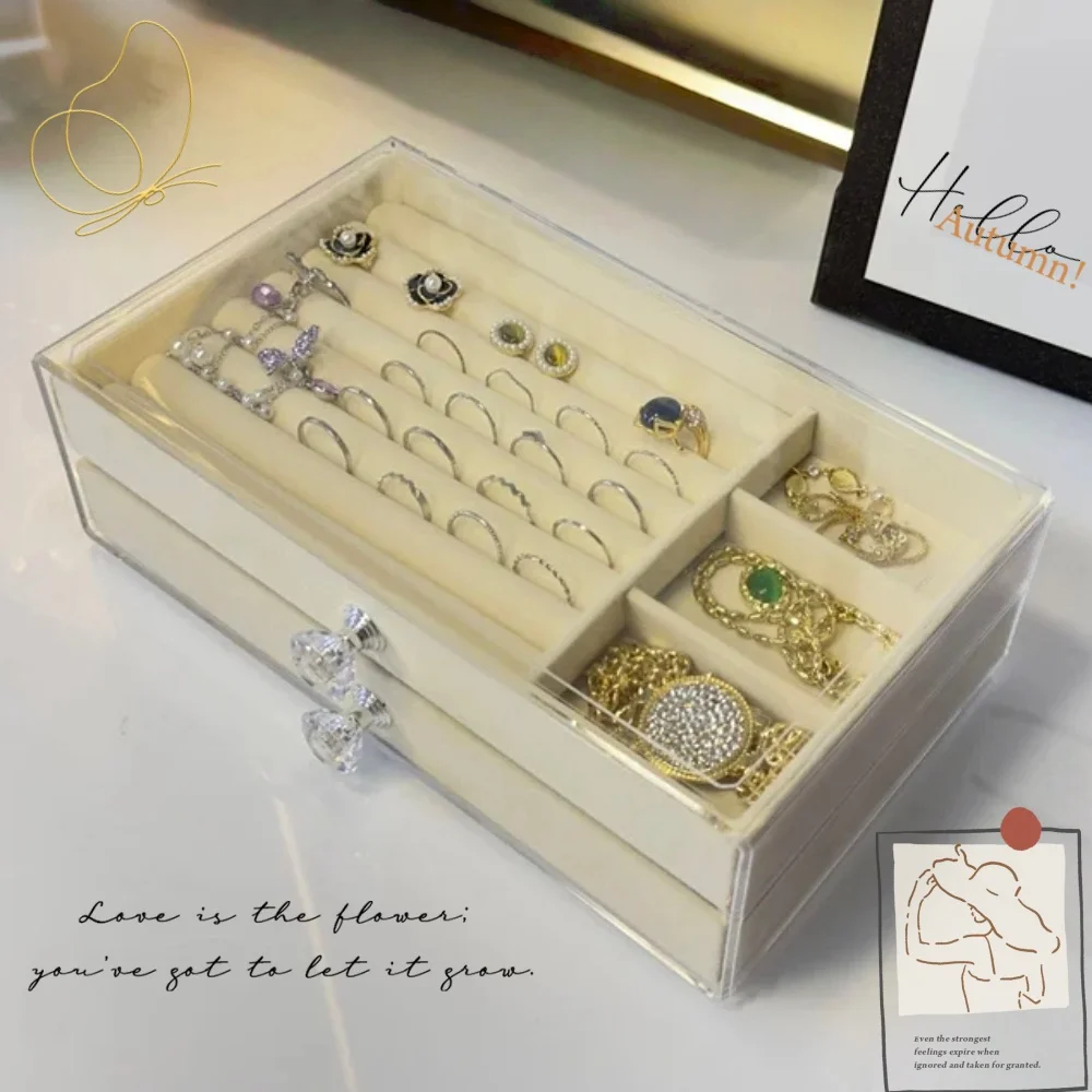 

Christmas Gift Acrylic Jewelry Organizer Box with Drawer for Necklace Pearl Bracelet Earrings Display Desktop Storage