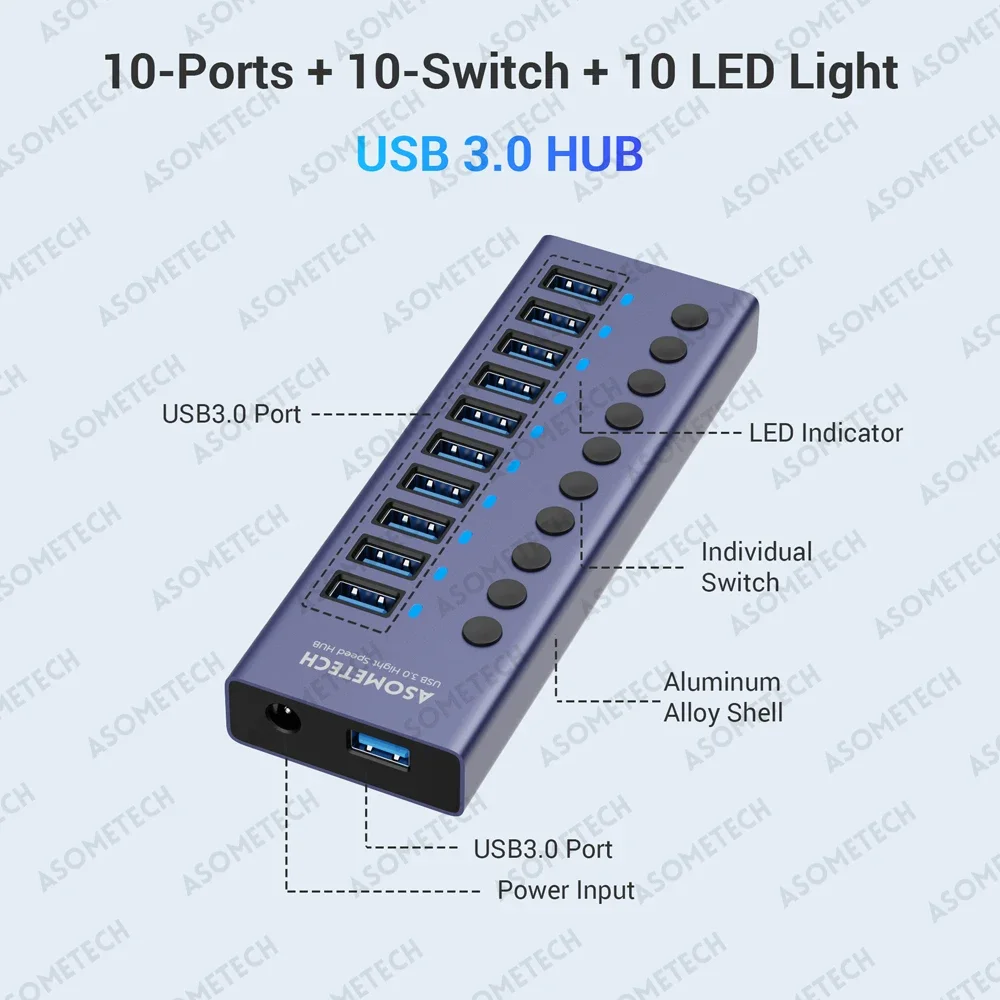 Imagem -04 - Usb 3.0 Hub Externo Usb Divisor Múltiplo com 10 Portas Usb Docking Station Converter Adaptador de Alta Velocidade para Mac Tablet Portátil