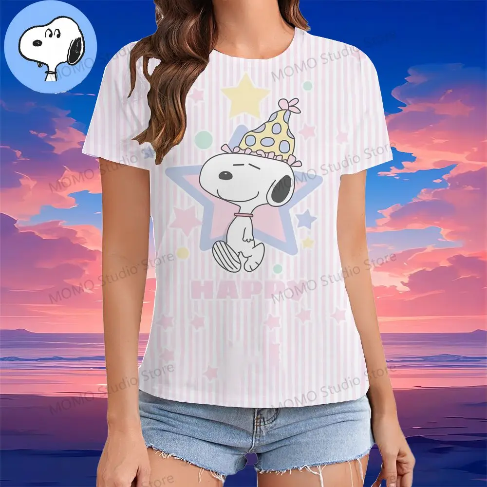 XS-3XL Short Sleeve 2024 Tees Women's T-Shirt Woman Clothing Snoopy O-Neck Anime Kawaii Streetwear 3D Print Y2k Tshirt Summer