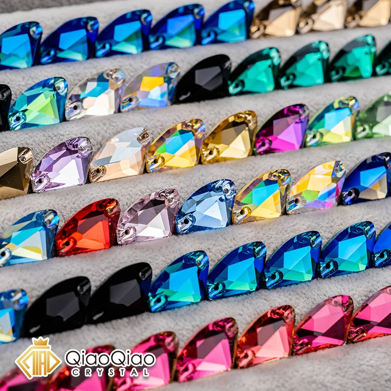 

QIAO Top Quality 43Colors Galactic Axe Glass Crystal Shape Sewing Stones Flatback Sew on Rhinestones For Garment Clothes Bags