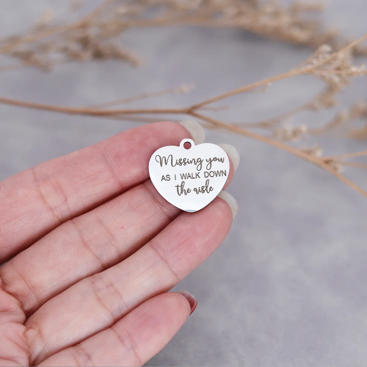 3pcs Stainless Steel Charm Missing You As I Walk Down The Aisle  Laser Engraved for Love Heart Jewelry Making DIY Handmade