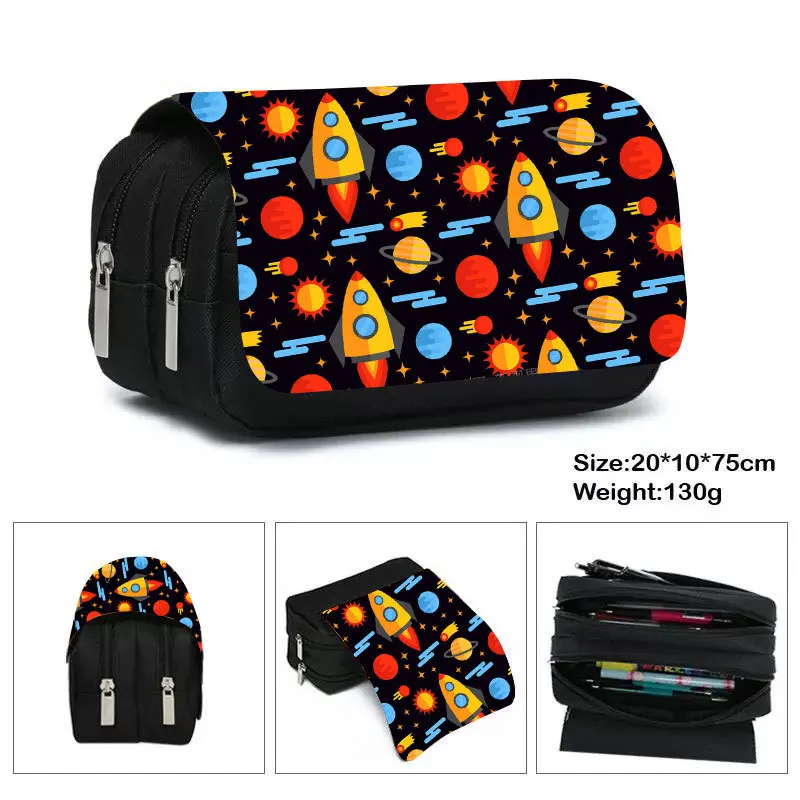 Astronaut Canvas Pencil Case Storage Bag Large Capacity Student Pen Case Boy Stationery Double Zipper Pencil Bag School Supplies