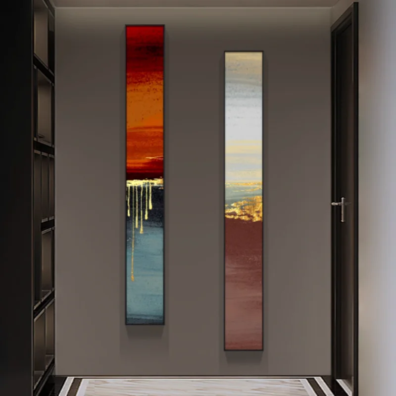 Modern minimalist lighting for creating an atmosphere. This narrow long strip of illuminated vertical panels in the entrance cor