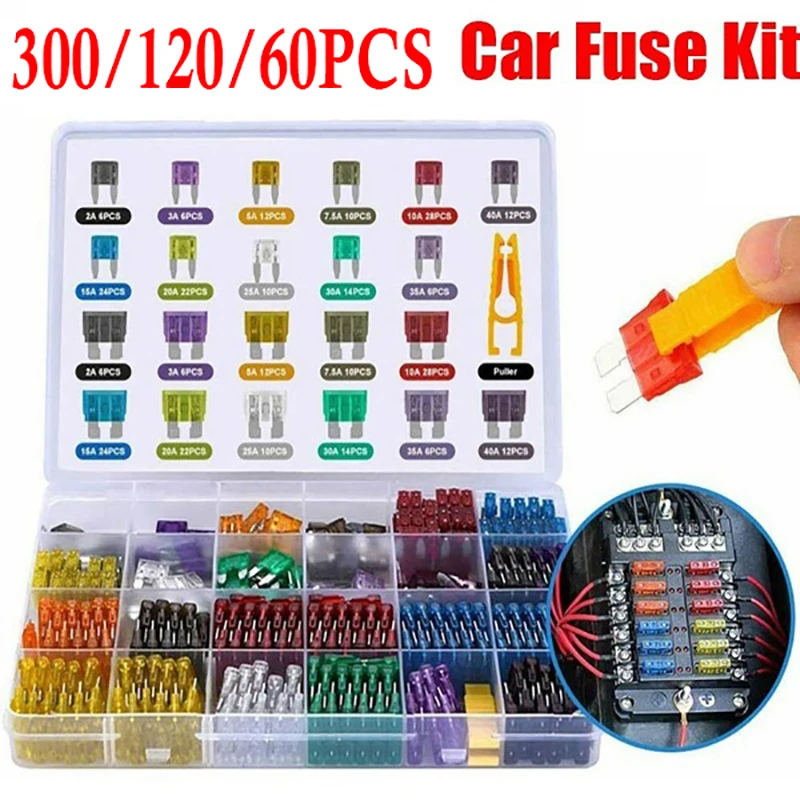 Caminhão Lâmina Car Fuse Kit, Inserção de Seguro, Auto Acessórios, 300 Pcs, 120 Pcs, 60Pcs