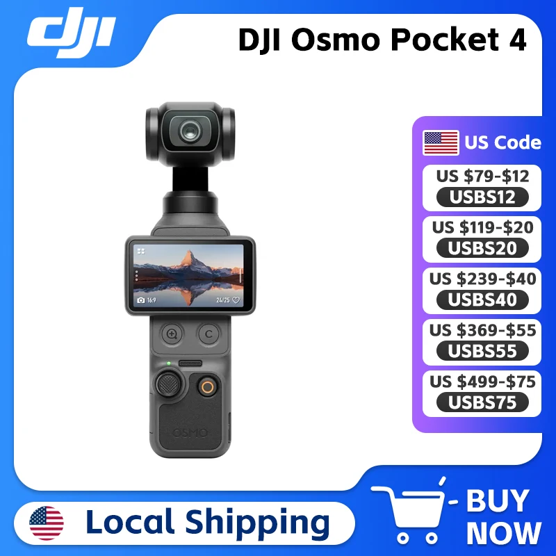 DJI Osmo Pocket 4 Camera 1" CMOS & 4K/240fps 2× Lossless Zoom 3-Axis