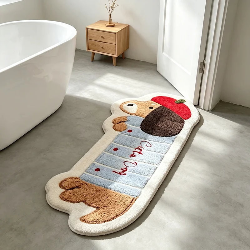 VIKAMA Kawaii Cartoon Dachshund Floor Rug Soft Plush Non Slip Long Bedside Mat Cute Puppy Carpet For Bedroom Decoration