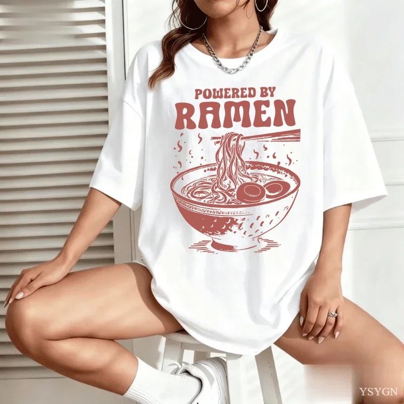 Ramen Lover T Shirt Power By Foodie Noodles Asian Food Vintage Homme Unisex Breathable Stylish Fashion T Shirt Tops