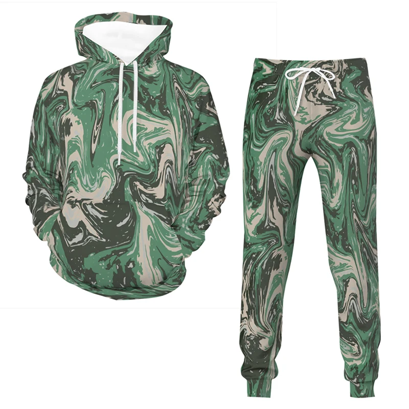 Smooth Camouflage 3D Printed Men\'s Tracksuit Casual Hoodie Pants 2pcs Sets Oversized Pullover Fashion Sweatshirt Men Clothing