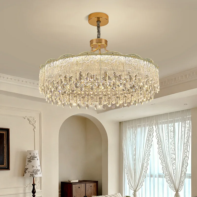 French Luxurious Ceiling Fan Lamps Living Dining Room High-end Atmosphere Crystal Ceiling Fan Lights Bedroom Kitchen Table Villa