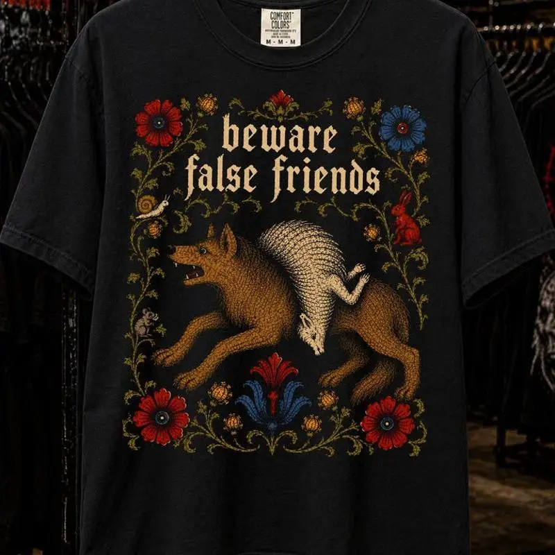 Beware False Friends Wolf Medieval Manuscript Folklore T-Shirt