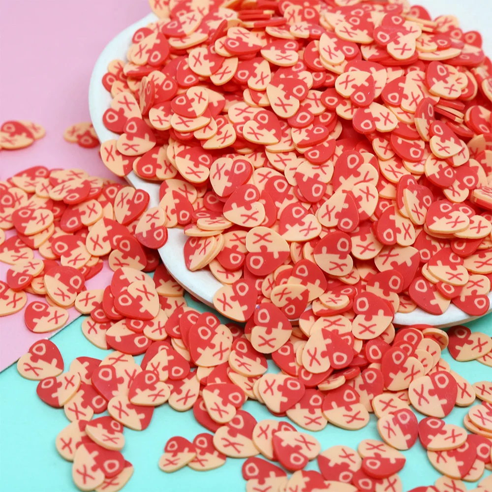 50g Polymer Clay Valentine's Day Red Heart Slices Sprinkles for Slime Nail Art Crafts DIY Plastic Klei Tiny Cute Mud Particles