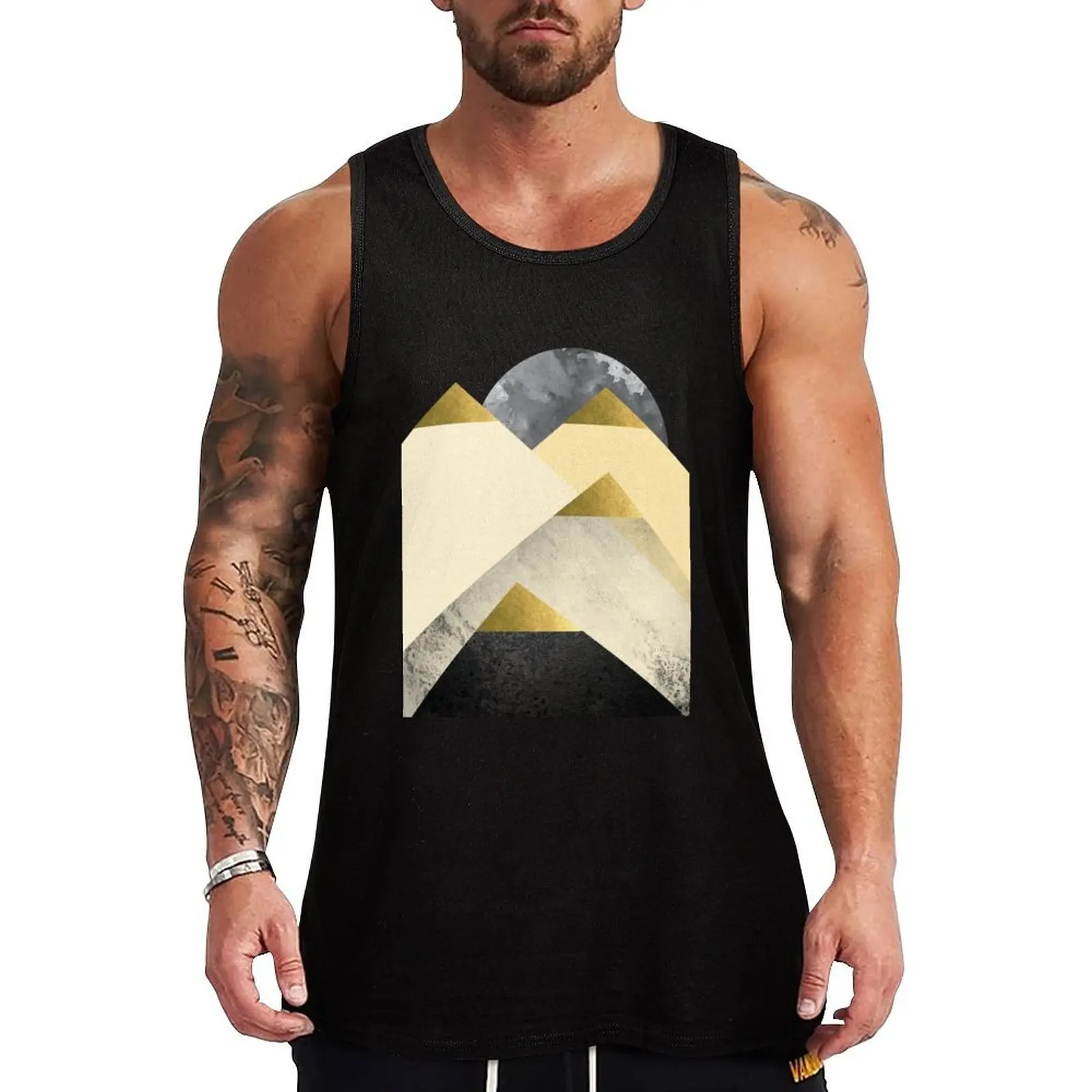 Yellow Mountains Tank Top Muscle Tank Top Athletic Fit Gym Workout Sleeveless