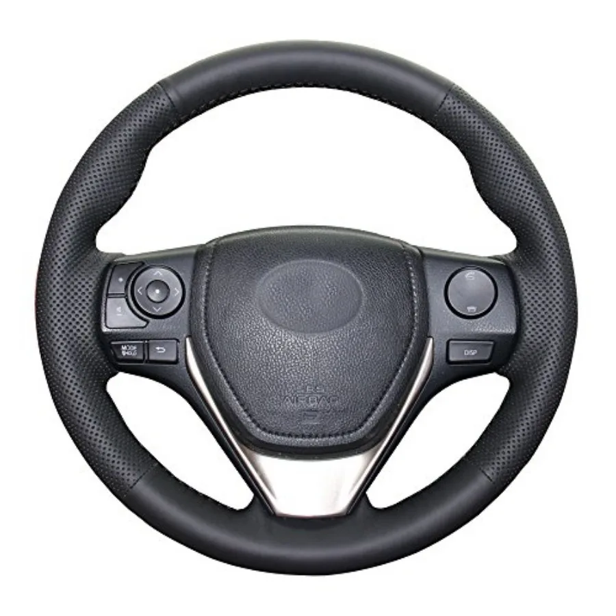 

Customized DIY Black Genuine Leather Steering Wheel Cover with Needles for 2013 2014 2015 2016 2017 2018 Toyota RAV4 Interior A