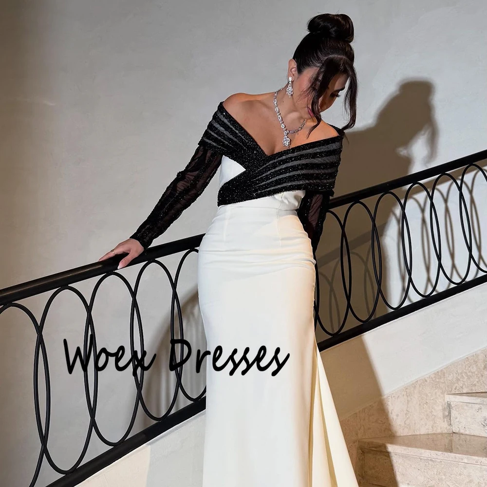 Vestido de noite sereia branco personalizado, cor contrastante, com lantejoulas, trem de varredura, vestido de festa até o chão, vestido de baile