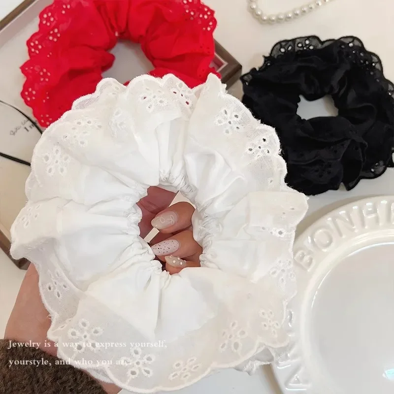 

Elegant French Lace Hollow Wide Scrunchie Hair Band For Women Girls Sweet Hair Ornament Rubber Band Fashion Hair Accessories