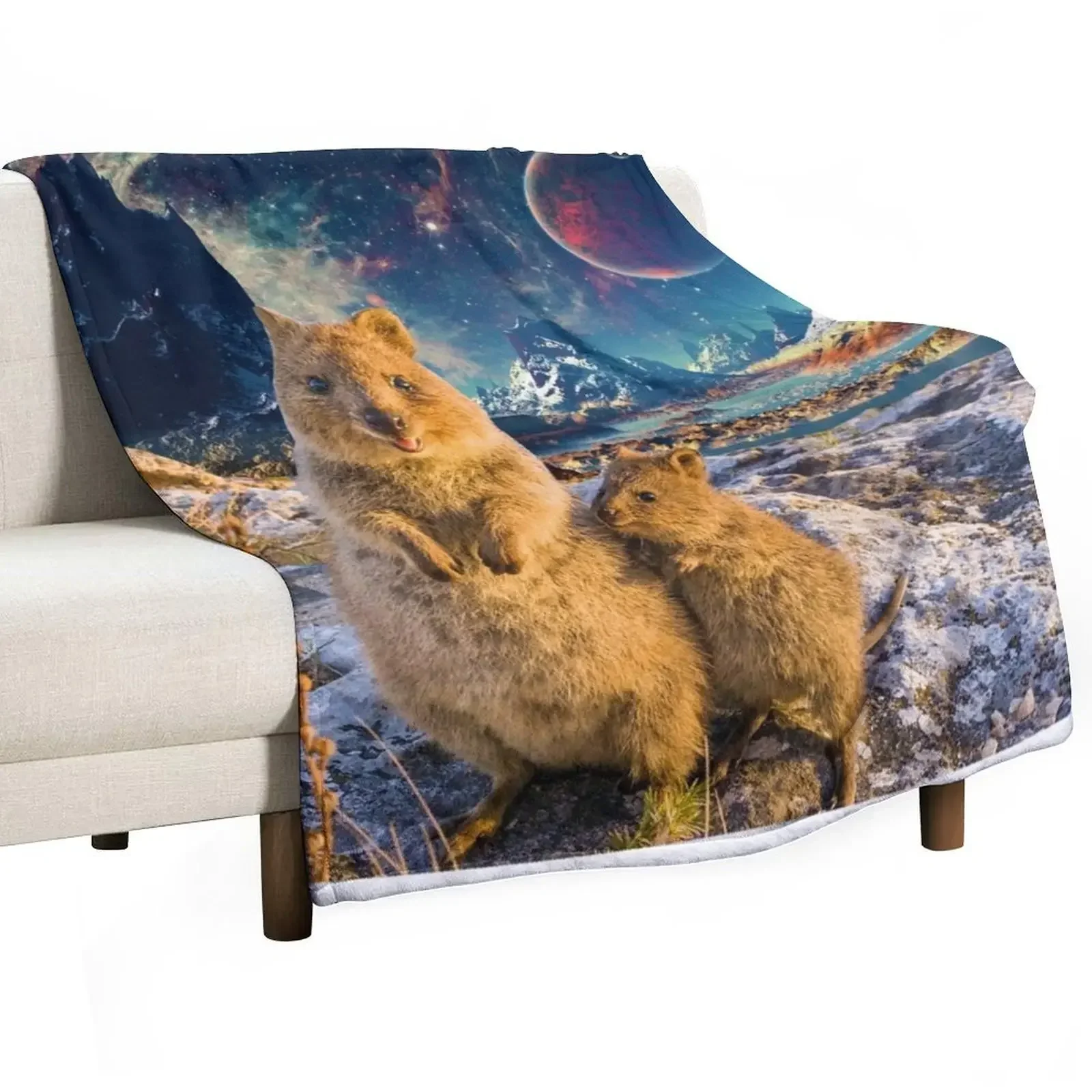 Happy Quokka Trip to Space Throw Blanket Personalized Gift decorative Single Furry Hair Plaid on the sofa Blankets