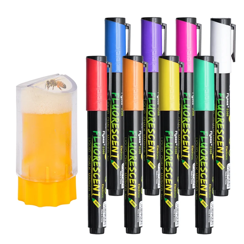 Queen Bee Marking Bottle with Marker Pen Set Plastic Bee Marker Tube Catcher Cage With Plunger Plush 8-color Beekeeping Tool Pen